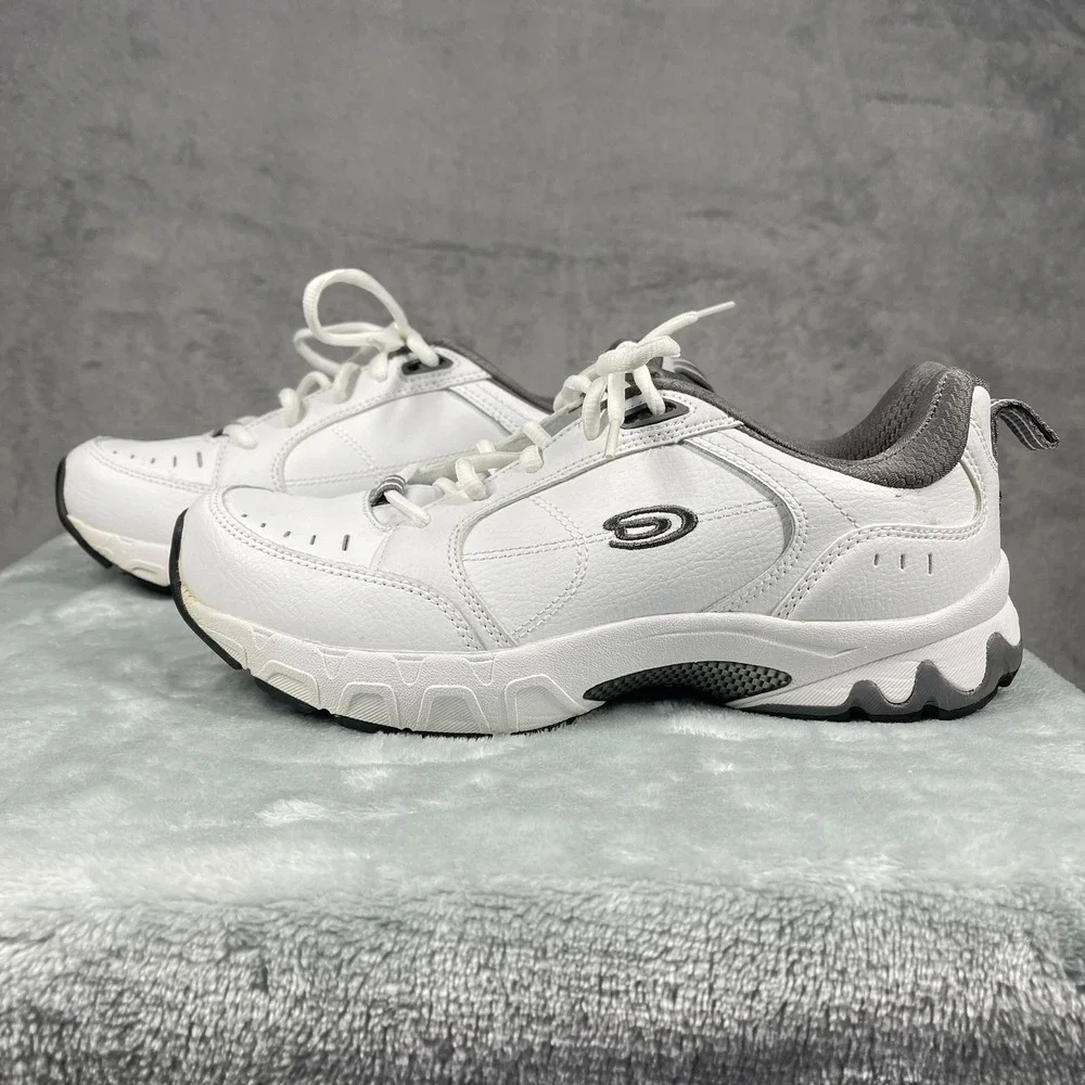 Dr. Scholl's Mens 9W White Grey Athletic Leather Walking  Comfort Shoes Sneakers